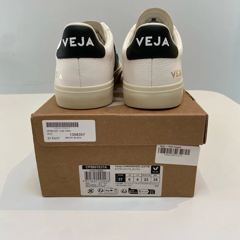 Veja Campo Leather Sneaker Extra White/Black sz 37EU/6USNew in Box - Picture 6 of 7